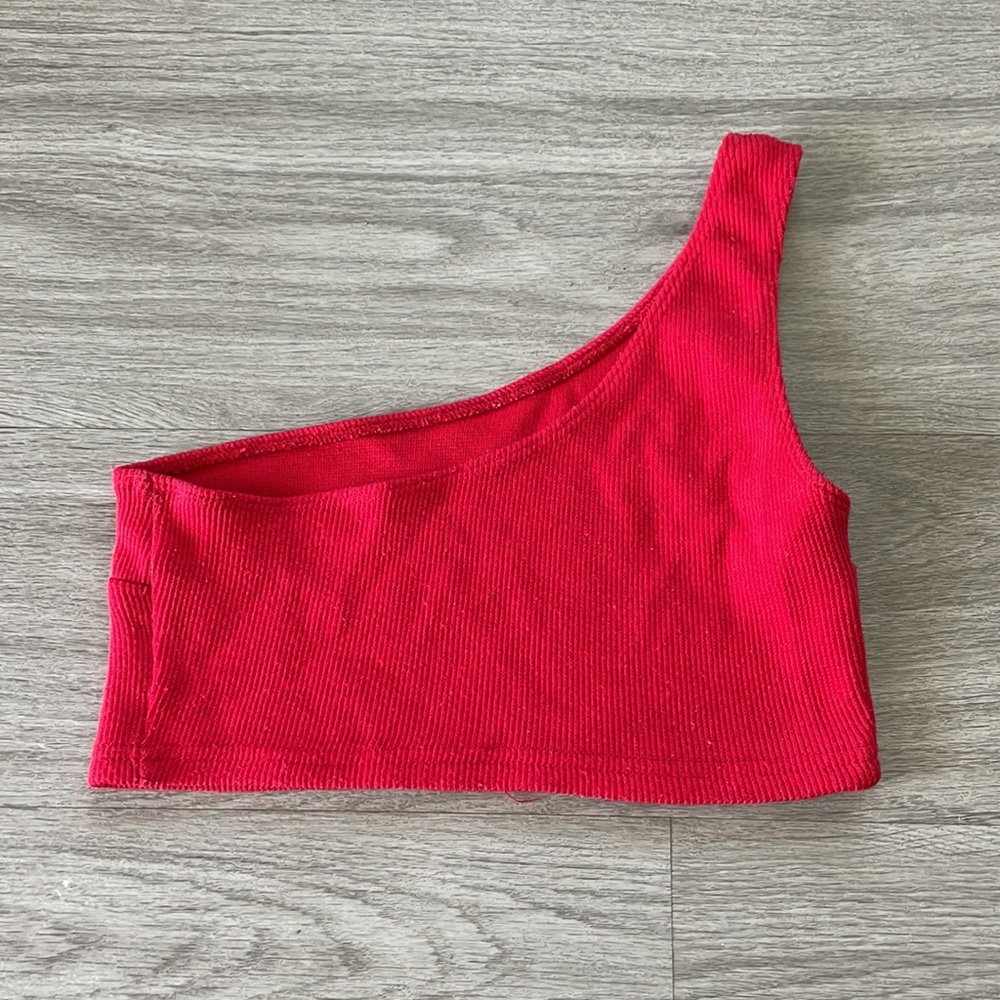 Red One Shoulder Crop Top - Picture 2 of 2